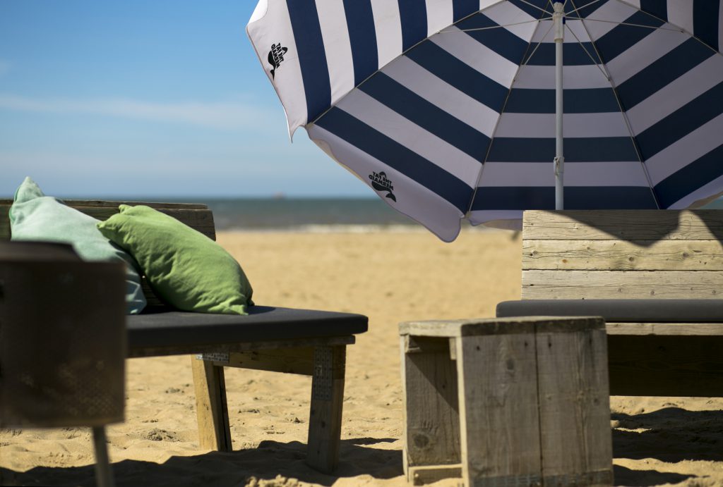The Fat Mermaid parasol on the beach